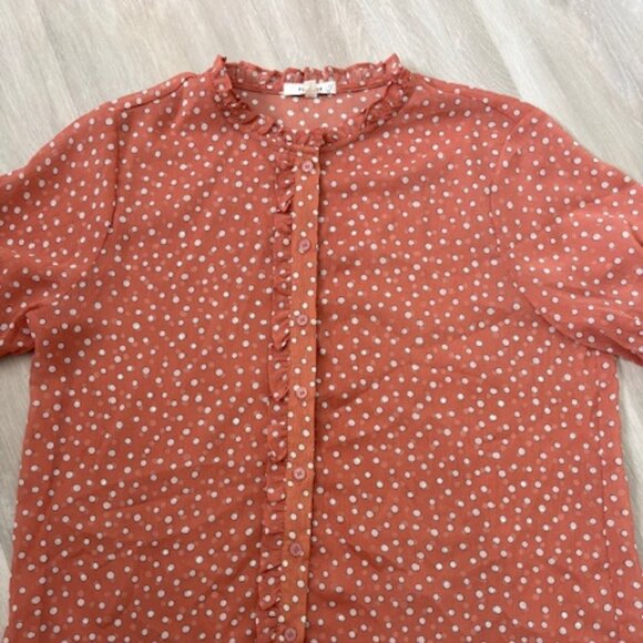 Pleione Sheer Ruffle Front Sleeve Blouse - size small - Picture 5 of 6